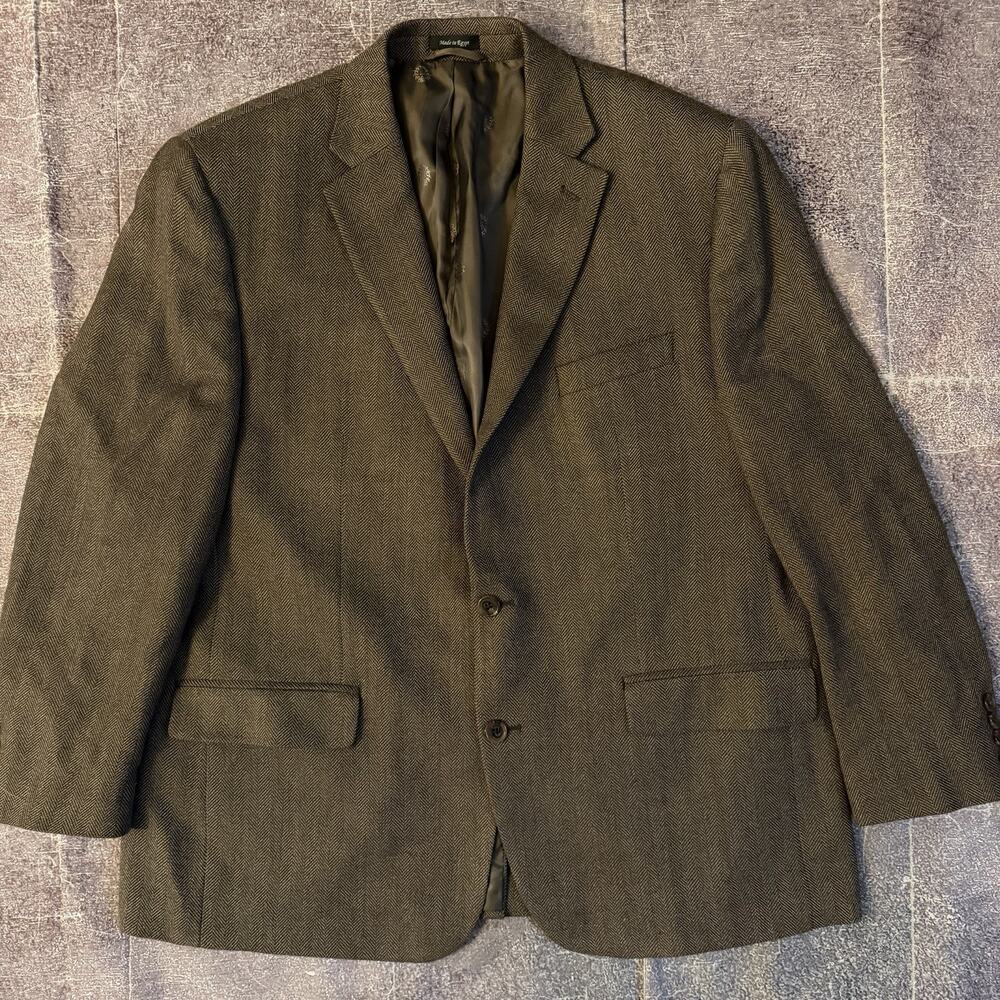 Men's Vintage LRL Ralph Lauren Wool Black Label Brown Herringbone Blazer Sz 46R